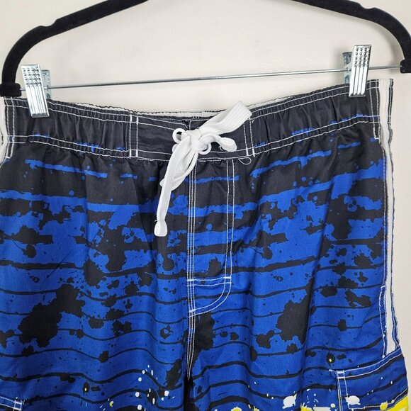Wave Zone Mens M Blue/Yellow Drawstring Waist Swim Trunks Cargo Pockets Surf - Picture 4 of 8